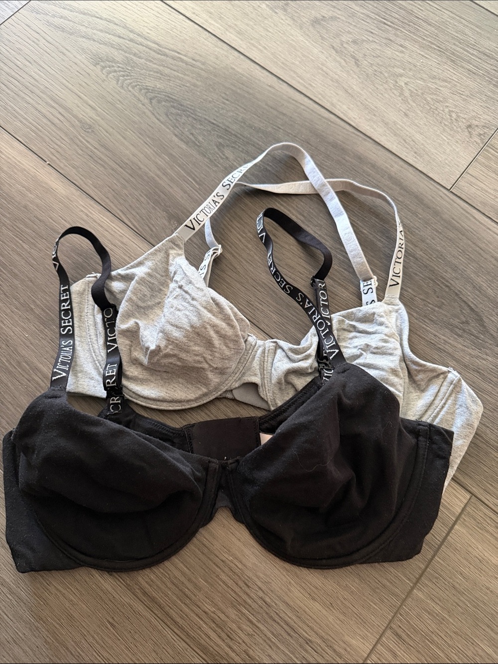 Victoria's Secret Cotton Underwire Bra Set - Black & Light Gray